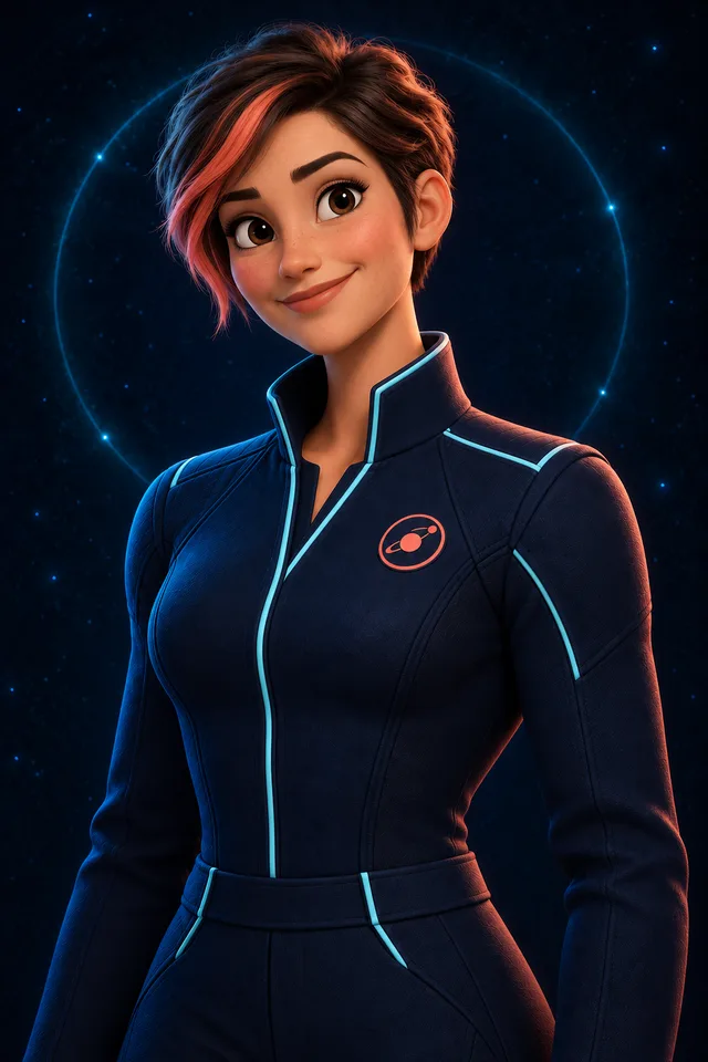 Buste de le community manager, personnage 3D fictif en tenue d'équipage Équipage IA